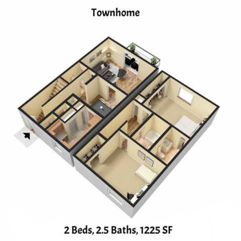 the bedrooms in the floor plan are separated by baths